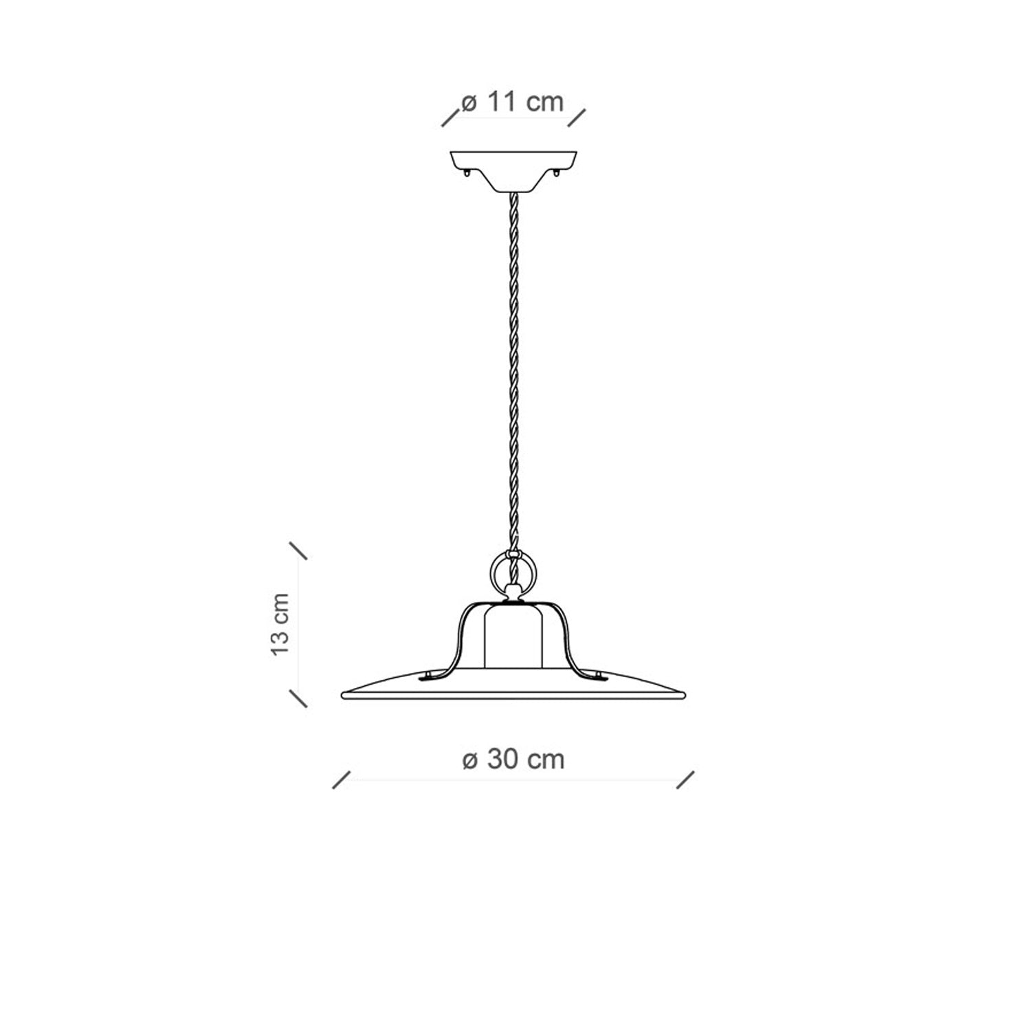 Lampadario Vintage Country Ferro E Ceramica Nero 1 Luce E27 30Cm