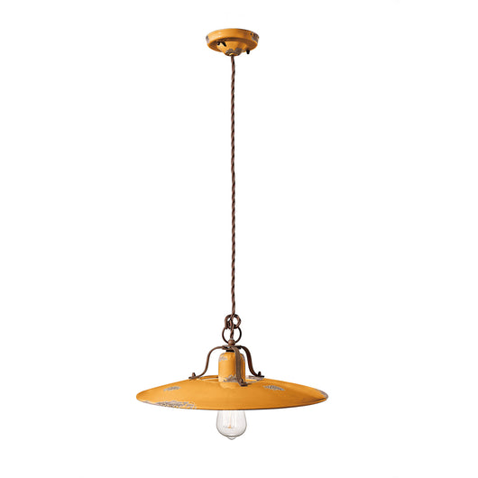 Lampadario Vintage Country Ferro E Ceramica Giallo 1 Luce E27