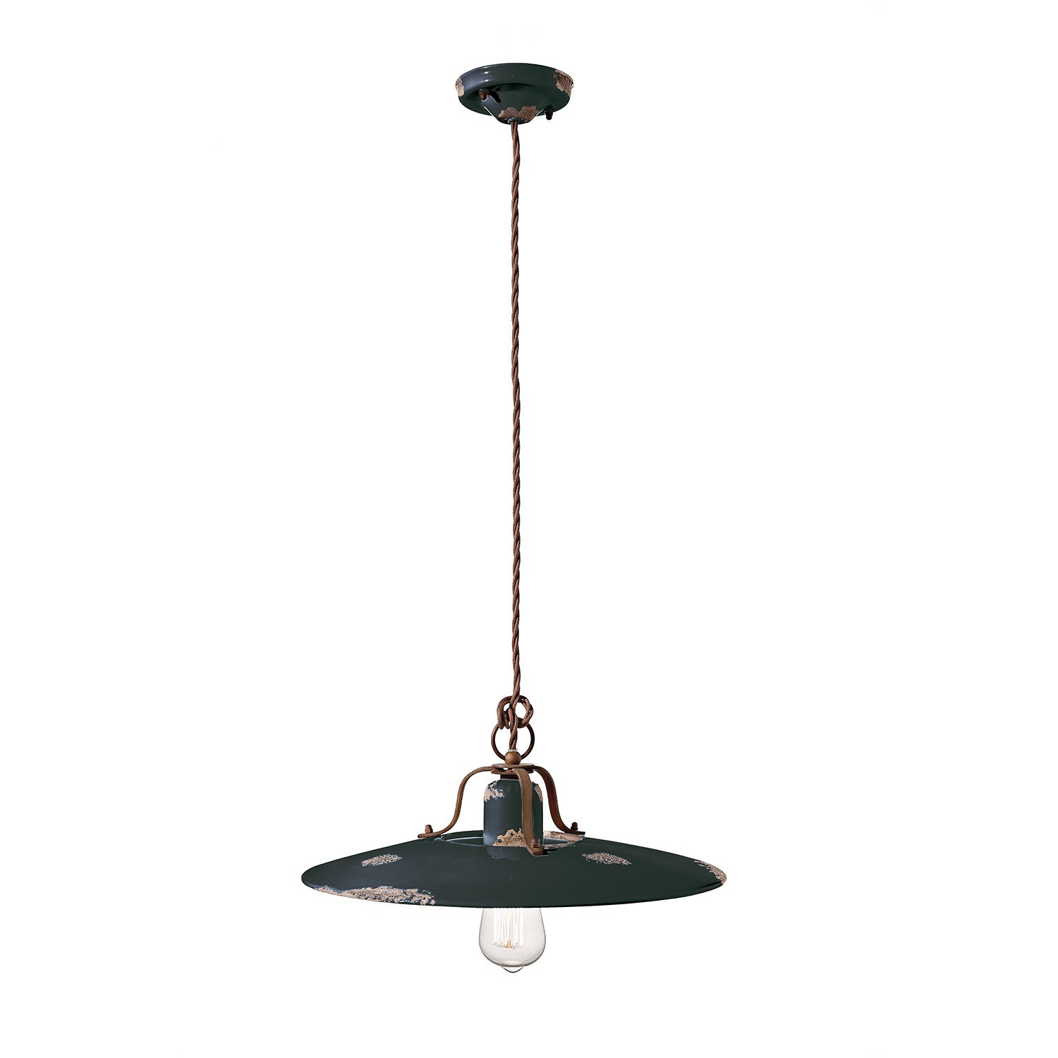 Lampadario Vintage Country Ferro E Ceramica Nero 1 Luce E27