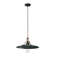 Lampadario Vintage Country Ferro E Ceramica Nero 1 Luce E27