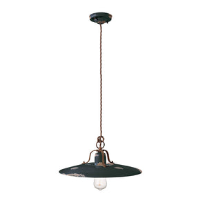 Lampadario Vintage Country Ferro E Ceramica Nero 1 Luce E27