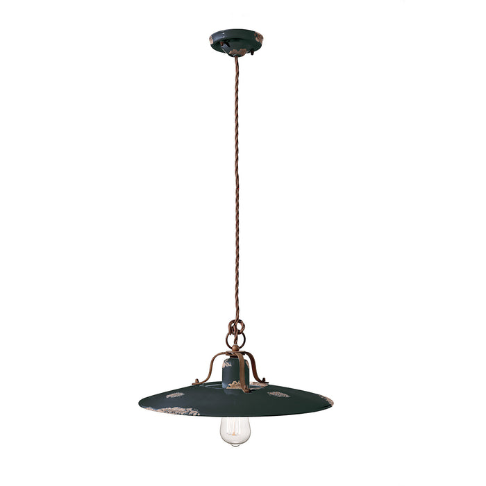 Lampadario Vintage Country Ferro E Ceramica Nero 1 Luce E27