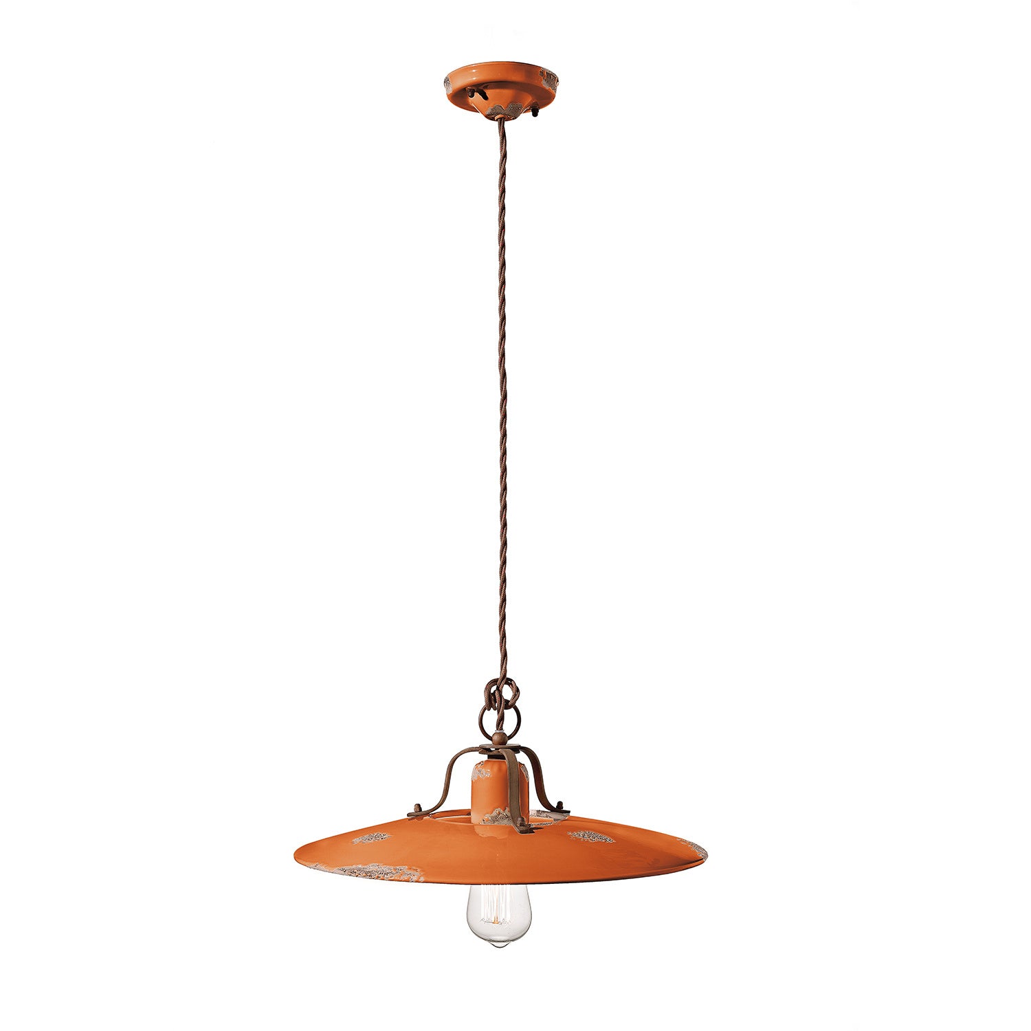 Lampadario Vintage Country Ferro E Ceramica Arancio 1 Luce E27