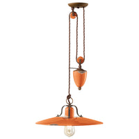 Lampadario Vintage Country Saliscendi Ferro E Ceramica Arancio 1 Luce E27