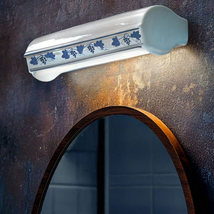 Applique Classica Trieste Bianco Decorato Filo Blu 2 Luci E14