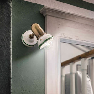 Applique Classica Savona Ceramica E Ottone Brunito Decorato 1 Luce E14