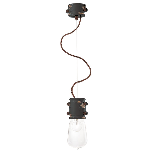 Lampadario Vintage Urban Ferro E Ceramica Nero 1 Luce E27 12Cm