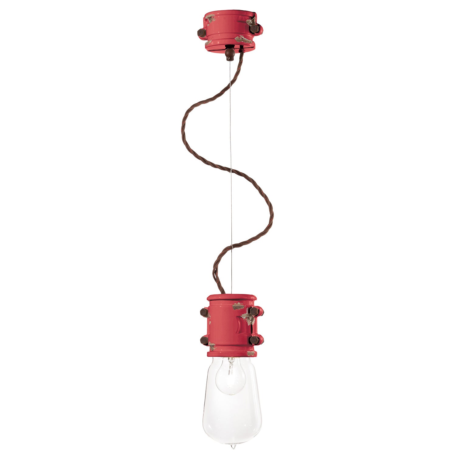 Lampadario Vintage Urban Ferro E Ceramica Rosso 1 Luce E27 12Cm