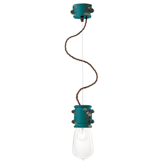 Lampadario Vintage Urban Ferro E Ceramica Verde 1 Luce E27 12Cm