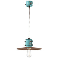 Lampadario Vintage Urban Ferro E Ceramica Azzurro 1 Luce E27 40Cm