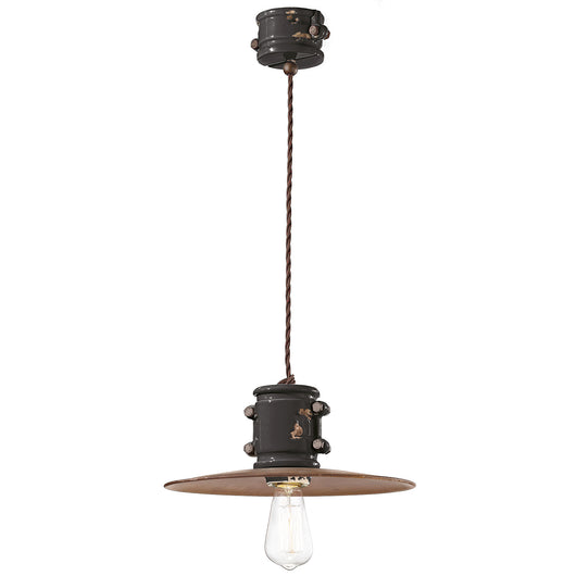 Lampadario Vintage Urban Ferro E Ceramica Nero 1 Luce E27 40Cm
