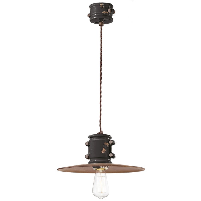 Lampadario Vintage Urban Ferro E Ceramica Nero 1 Luce E27 40Cm