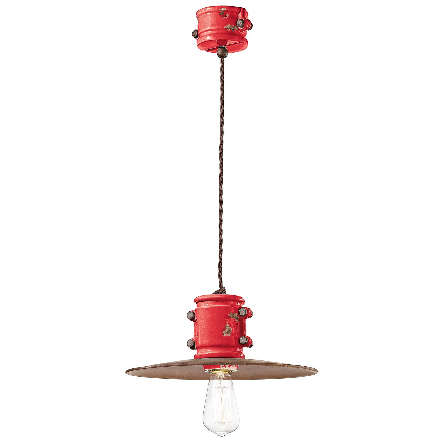 Lampadario Vintage Urban Ferro E Ceramica Rosso 1 Luce E27 40Cm