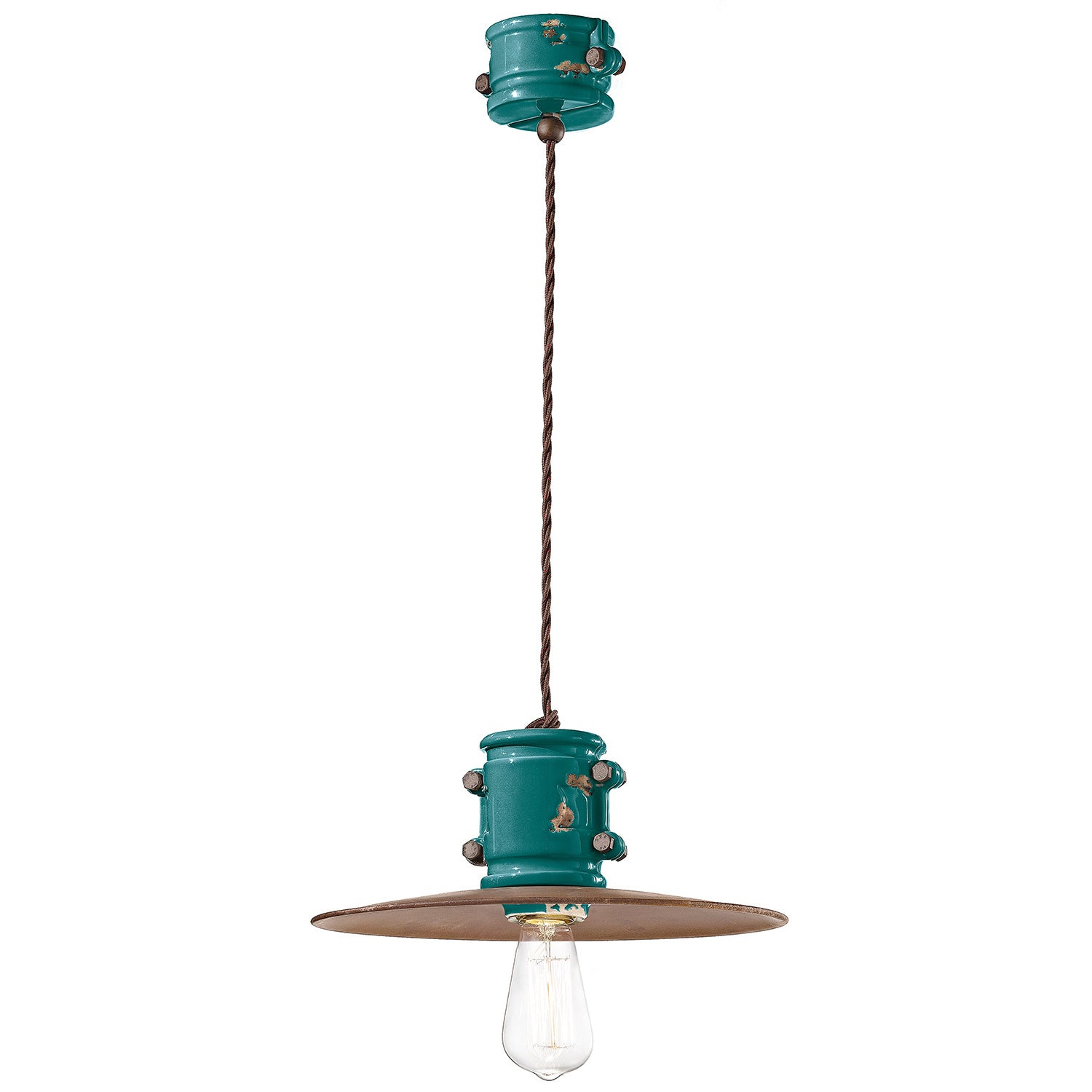 Lampadario Vintage Urban Ferro E Ceramica Verde 1 Luce E27 40Cm