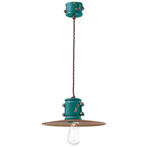 Lampadario Vintage Urban Ferro E Ceramica Verde 1 Luce E27 40Cm