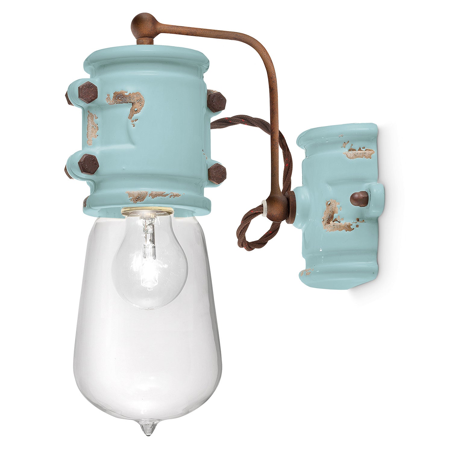 Applique Vintage Urban Ferro E Ceramica Azzurro 1 Luce E27 22Cm