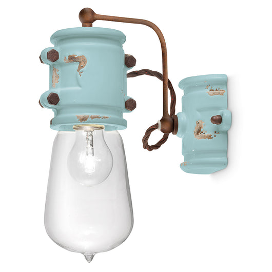 Applique Vintage Urban Ferro E Ceramica Azzurro 1 Luce E27 22Cm