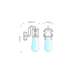 Applique Vintage Urban Ferro E Ceramica Azzurro 1 Luce E27 22Cm