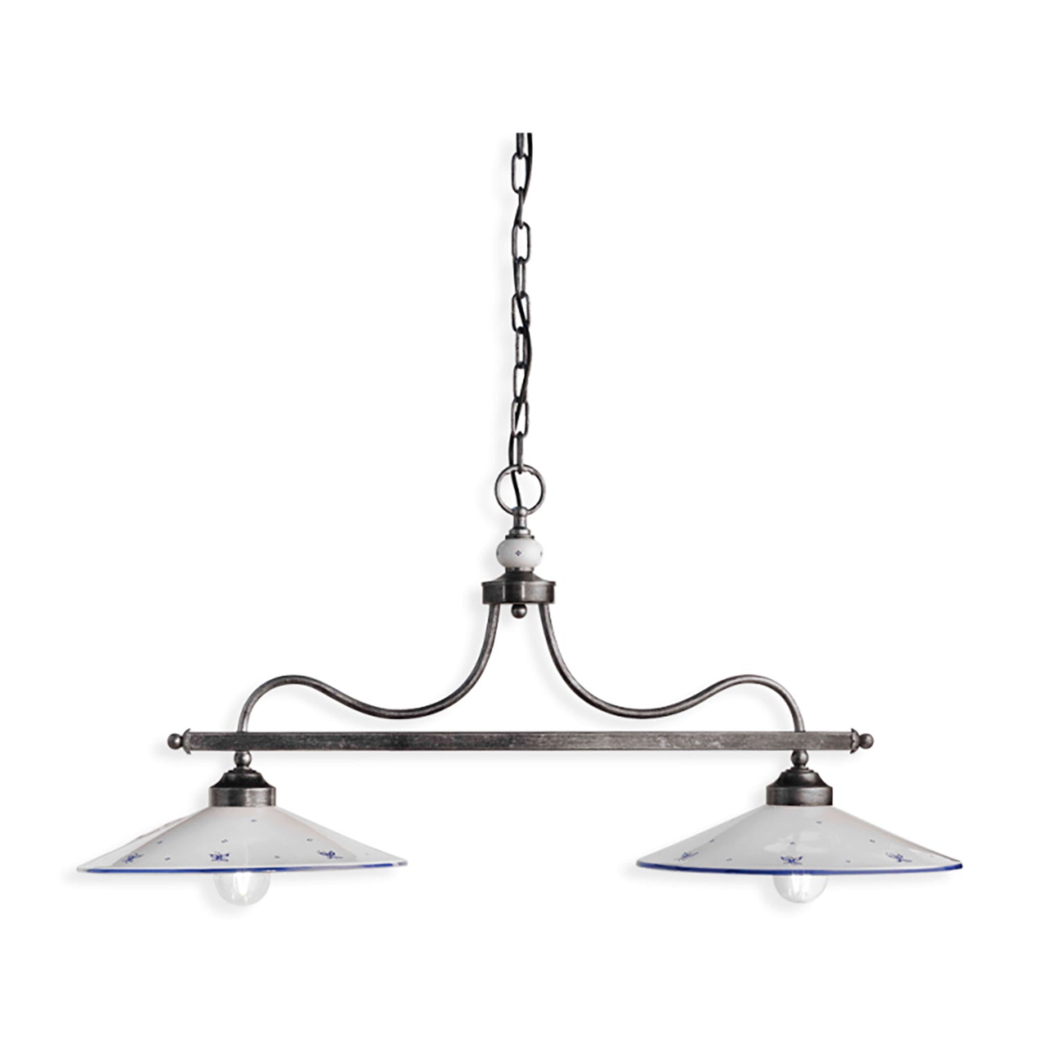 Lampadario Classico Asti Metallo E Ceramica Nero Sfumato Argento 2 Luci E27
