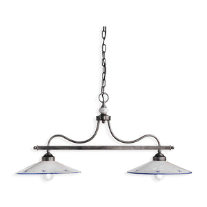 Lampadario Classico Asti Metallo E Ceramica Nero Sfumato Argento 2 Luci E27