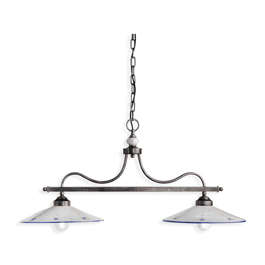Lampadario Classico Asti Metallo E Ceramica Nero Sfumato Argento 2 Luci E27
