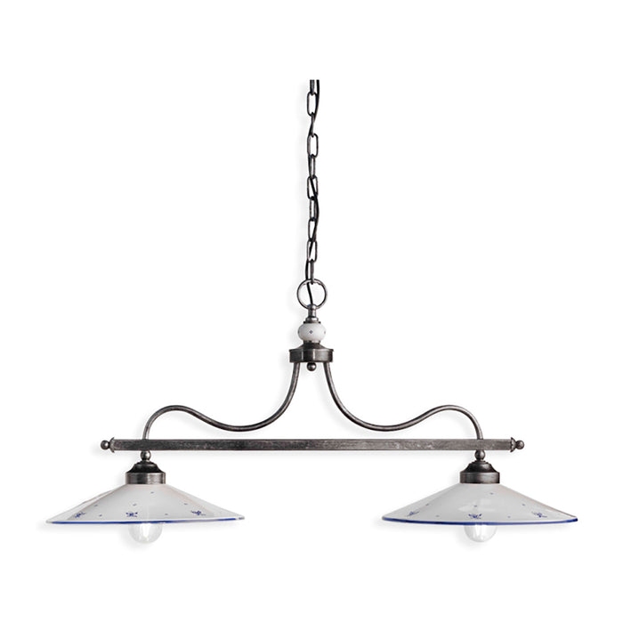Lampadario Classico Asti Metallo E Ceramica Nero Sfumato Argento 2 Luci E27