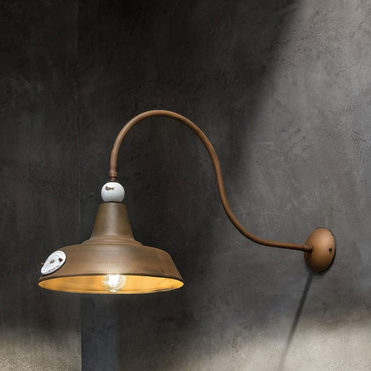 Applique Vintage Grunge Ferro E Ceramica Bianco 1 Luce E27