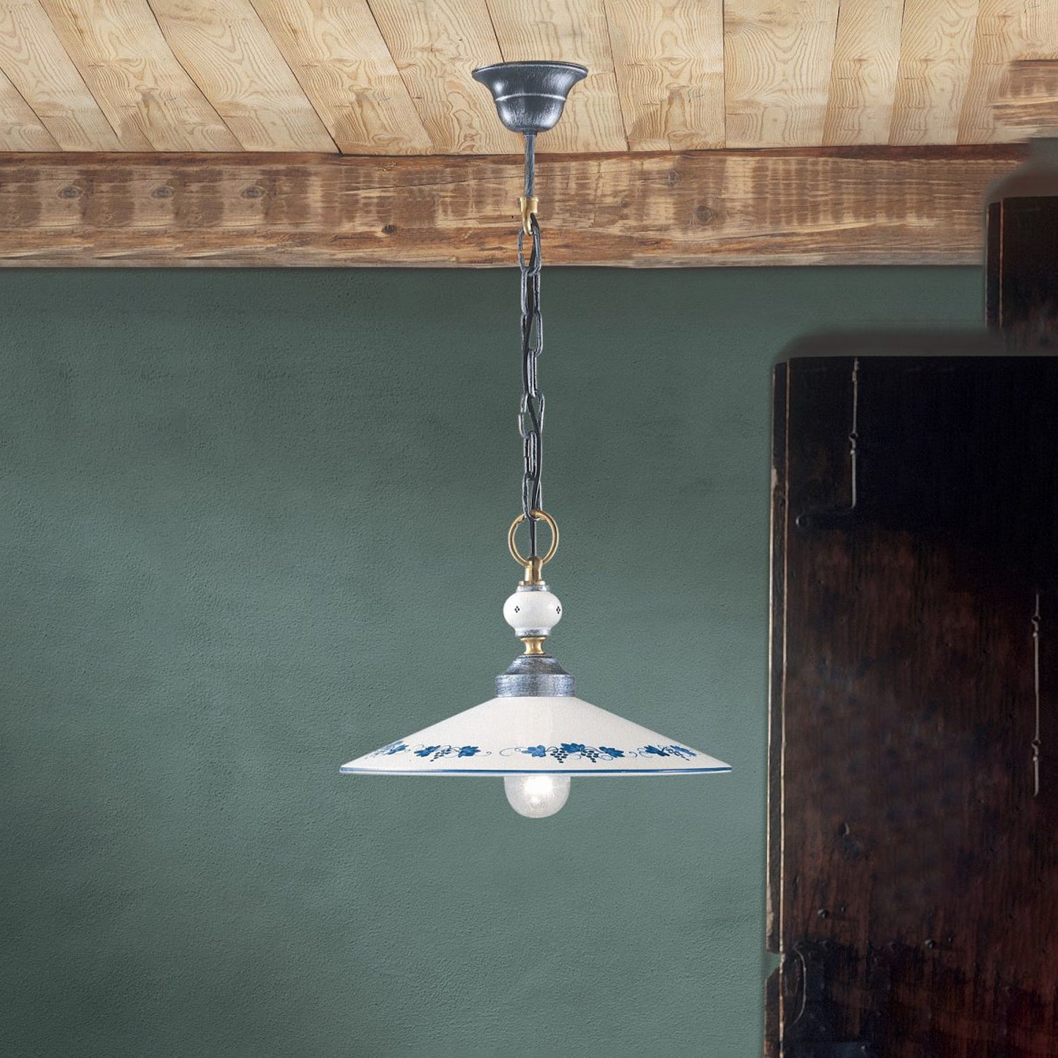Lampadario Classico Asti Metallo E Ceramica Nero Sfumato Argento 1 Luce E27