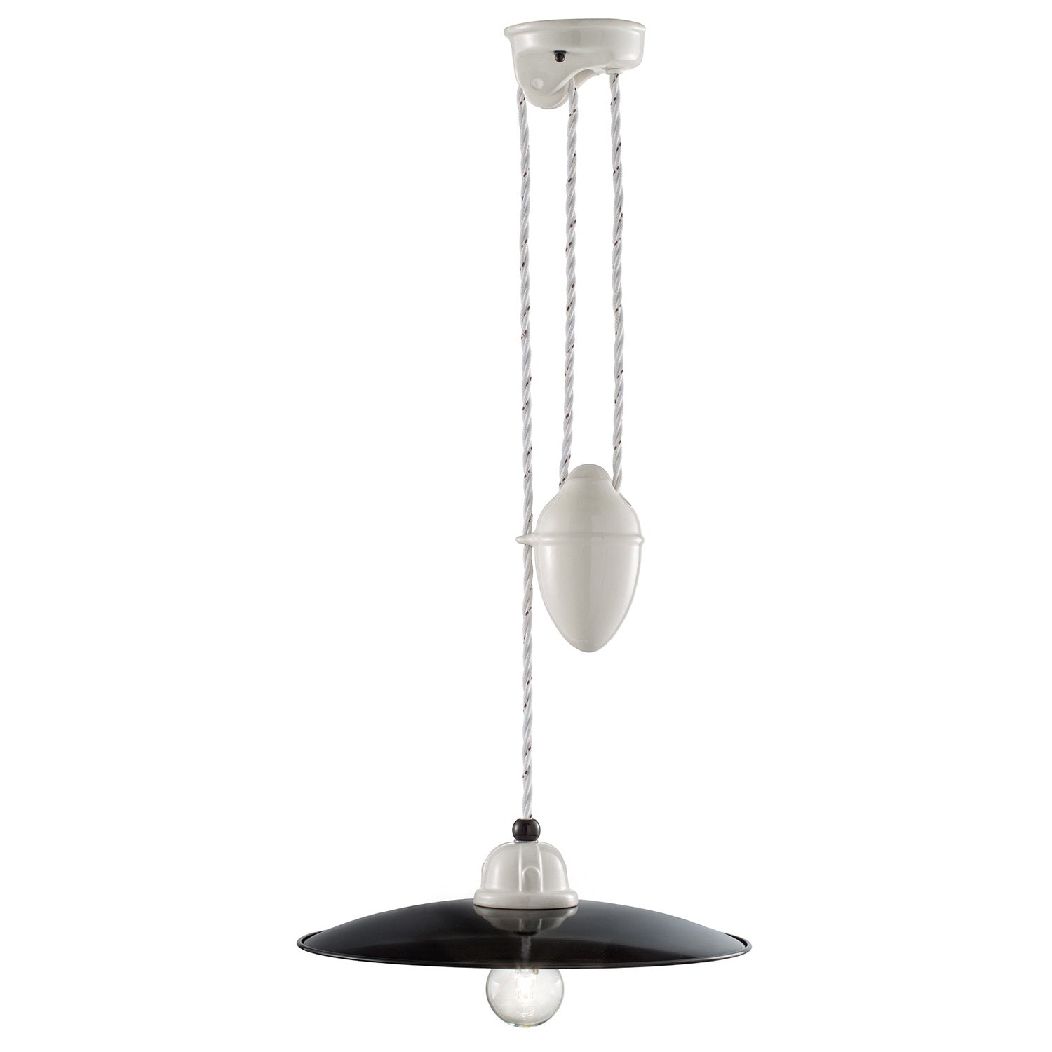 Lampadario Vintage Saliscendi B&W Metallo Smaltato Nero E Bianco 1 Luce E27 30Cm