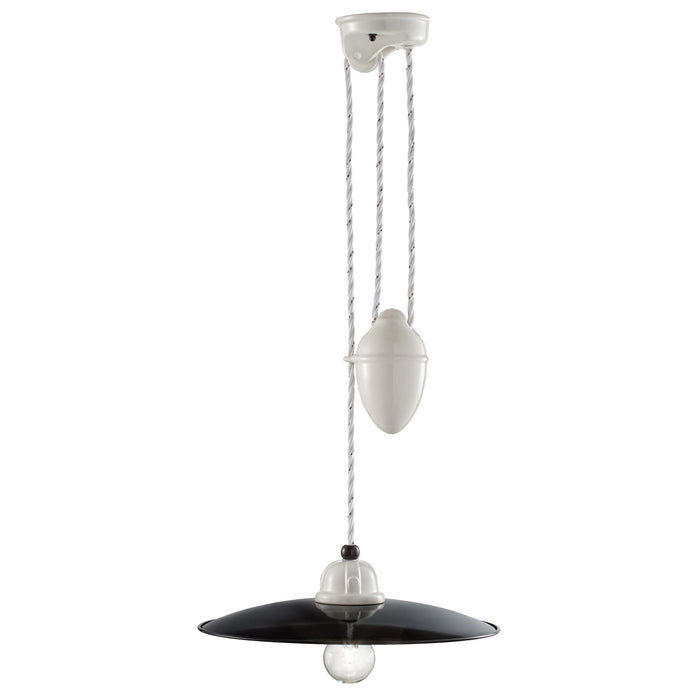 Lampadario Vintage Saliscendi B&W Metallo Smaltato Nero E Bianco 1 Luce E27 30Cm