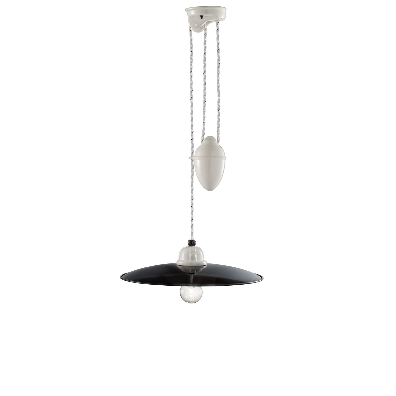 Lampadario Vintage Saliscendi B&W Metallo Smaltato Nero E Bianco 1 Luce E27 35Cm