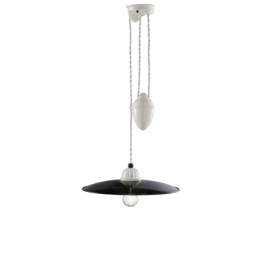 Lampadario Vintage Saliscendi B&W Metallo Smaltato Nero E Bianco 1 Luce E27 35Cm