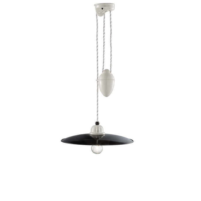 Lampadario Vintage Saliscendi B&W Metallo Smaltato Nero E Bianco 1 Luce E27 35Cm