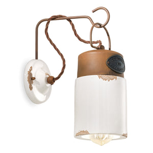 Applique Vintage Industrial Cilindrica Ferro E Ceramica Bianco 1 Luce E27