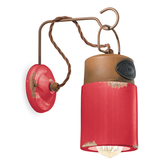 Applique Vintage Industrial Ferro E Ceramica Rosso 1 Luce E27