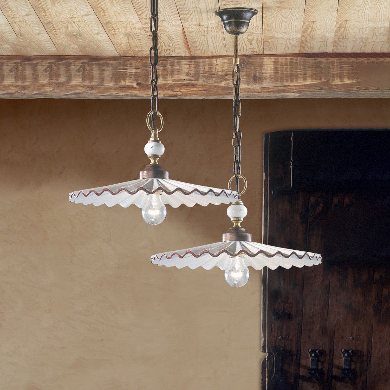 Lampadario Classico L'Aquila Metallo E Ceramica Nero Sfumato Rame 1 Luce E27