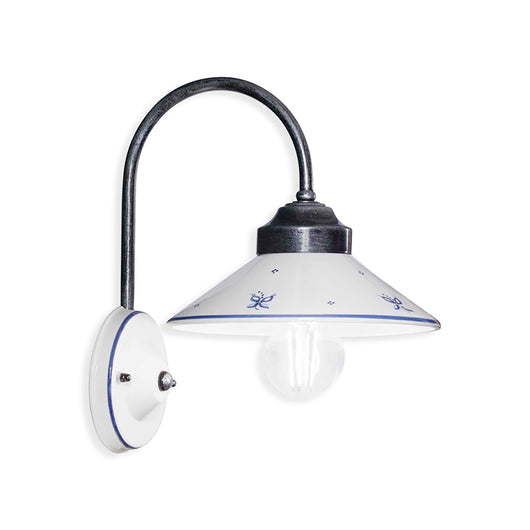 Applique Classica Asti Ottone E Ceramica Nero Sfumato Argento 1 Luce E27