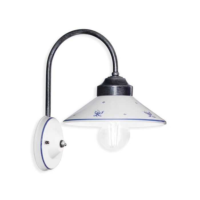 Applique Classica Asti Ottone E Ceramica Nero Sfumato Argento 1 Luce E27