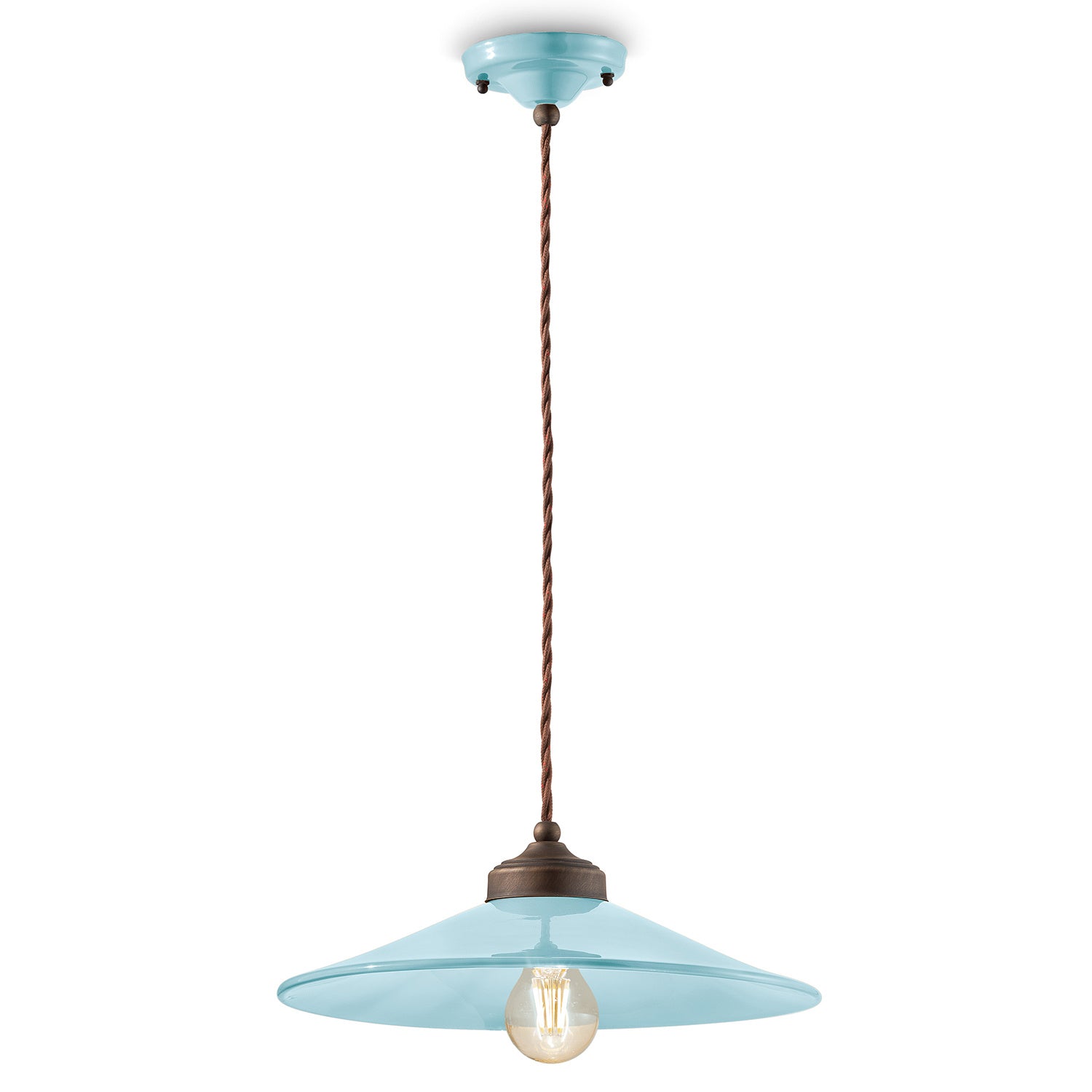 Lampadario Vintage Colors Ferro E Ceramica Azzurro 1 Luce E27 35Cm