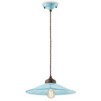 Lampadario Vintage Colors Ferro E Ceramica Azzurro 1 Luce E27 35Cm
