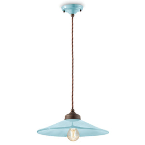 Lampadario Vintage Colors Ferro E Ceramica Azzurro 1 Luce E27 35Cm