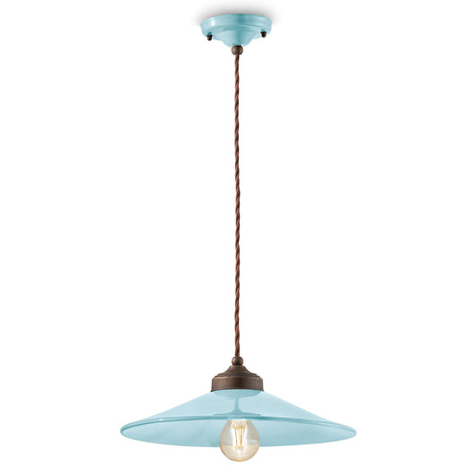 Lampadario Vintage Colors Ferro E Ceramica Azzurro 1 Luce E27 35Cm