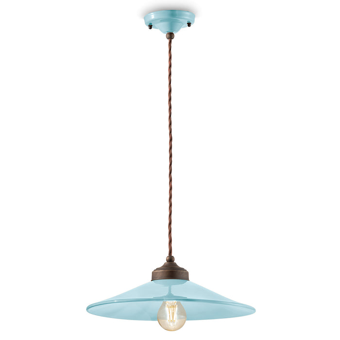 Lampadario Vintage Colors Ferro E Ceramica Azzurro 1 Luce E27 35Cm
