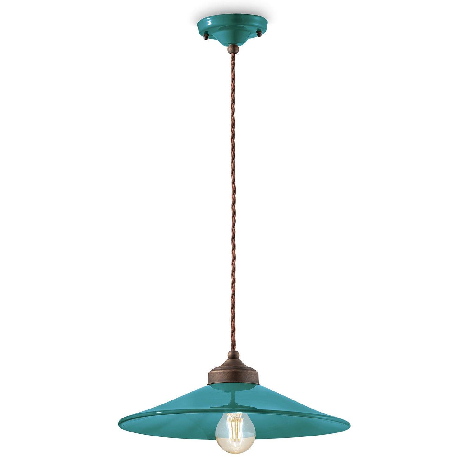 Lampadario Vintage Colors Ferro E Ceramica Verde Petrolio 1 Luce E27 35Cm