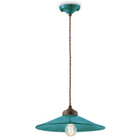 Lampadario Vintage Colors Ferro E Ceramica Verde Petrolio 1 Luce E27 35Cm