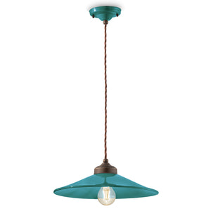 Lampadario Vintage Colors Ferro E Ceramica Verde Petrolio 1 Luce E27 35Cm