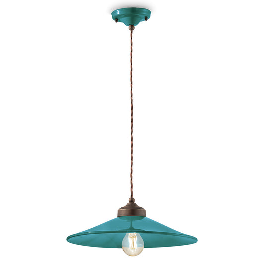 Lampadario Vintage Colors Ferro E Ceramica Verde Petrolio 1 Luce E27 35Cm
