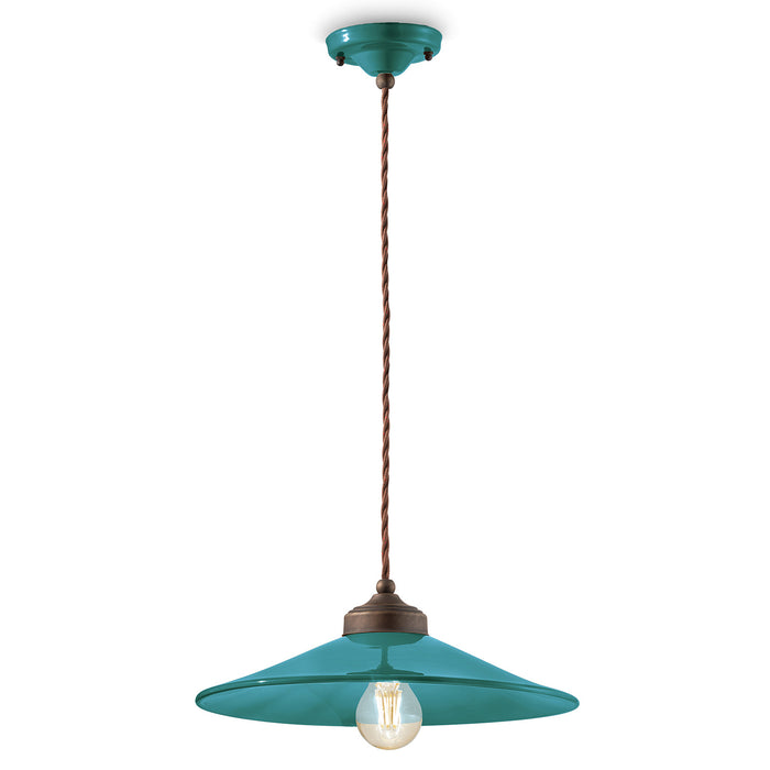 Lampadario Vintage Colors Ferro E Ceramica Verde Petrolio 1 Luce E27 35Cm