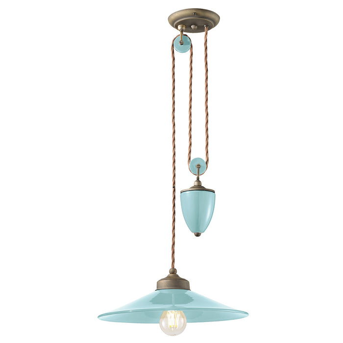 Lampadario Vintage Colors Saliscendi Ferro E Ceramica Azzurro 1 Luce E27