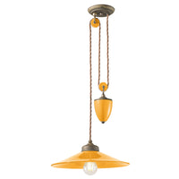 Lampadario Vintage Colors Saliscendi Ferro E Ceramica Giallo 1 Luce E27